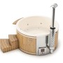 Finntherm Hot Tub Stockholm Spa Edition, cremeweiß, Ø 200 cm, mit Thermoholz-Verkleidung und Treppe.