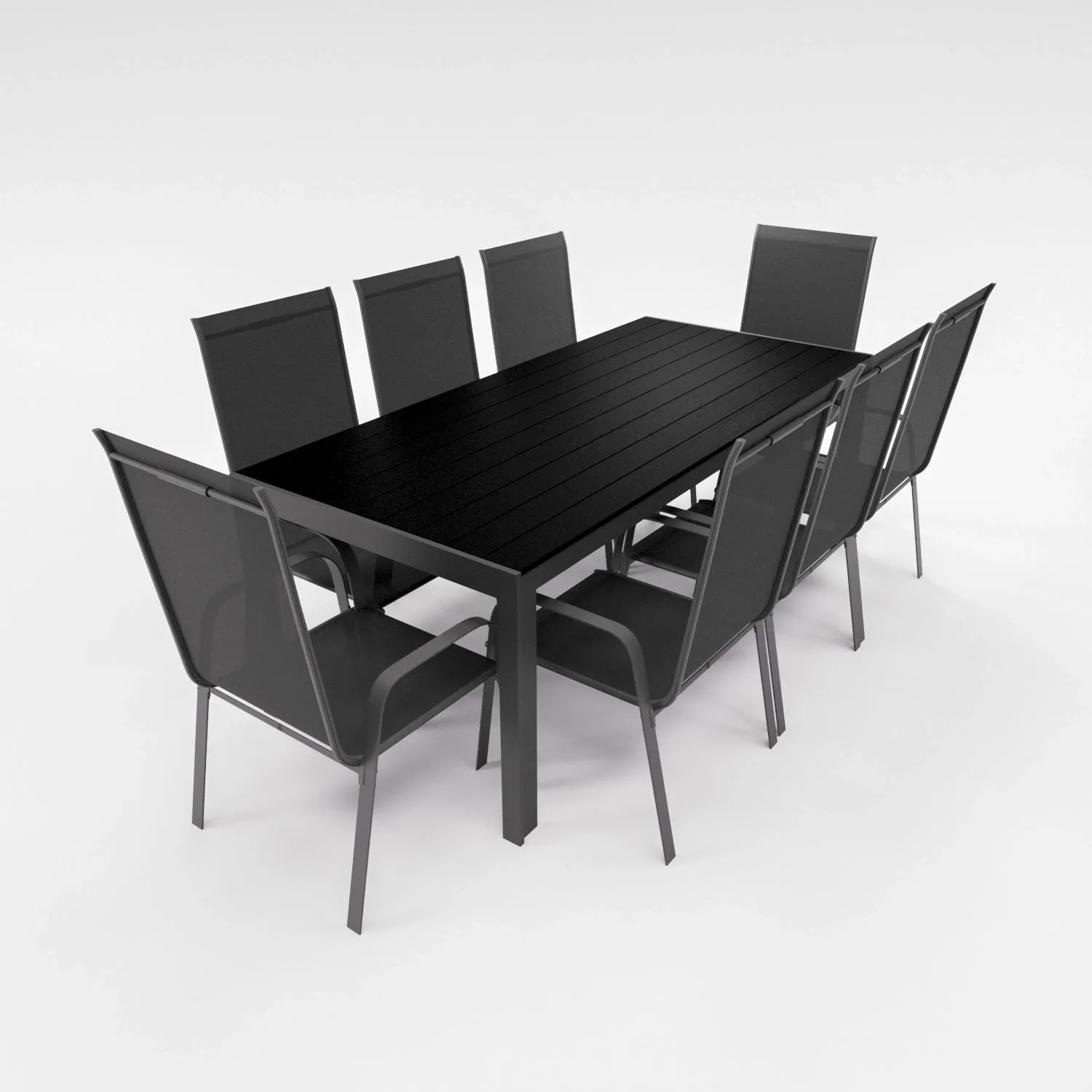 Lex Gartenmöbel Set Alu Tisch 9-tlg. 8x Stapelsessel Essgruppe Gartenset Sitzgruppe Schwarz