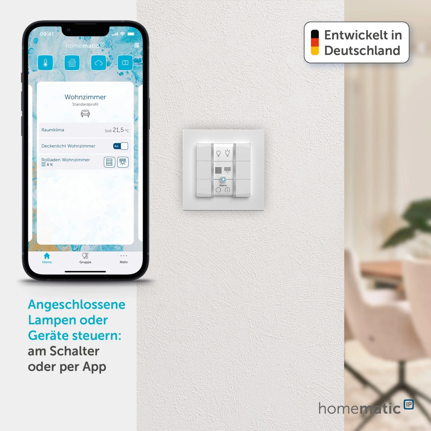 Homematic IP Wandtaster 6-fach, weiß, Unterputz, mit Smartphone-App zur Smart Home Steuerung von Geräten.