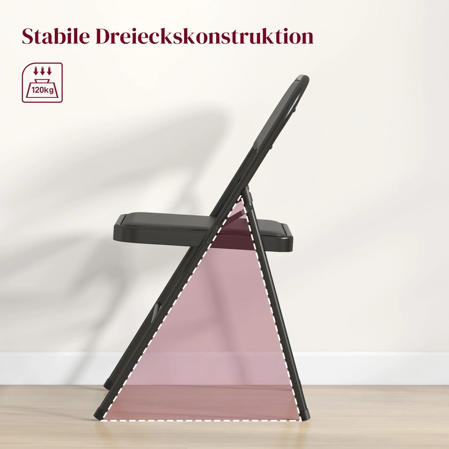 HOMCOM Klappstuhl 2er-Set, schwarzes Kunstleder, Stahlbeine, stabile Dreieckskonstruktion.