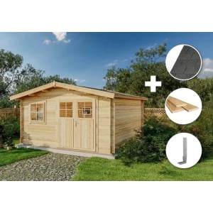 Alpholz Gartenhaus Set Valeria-28, imprägniert in Pinie, mit Dacheindeckung und Fußboden.