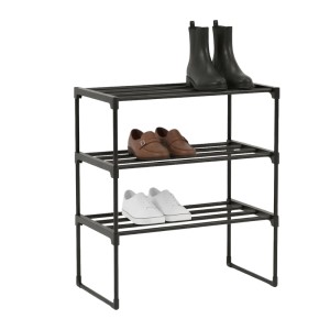 Relaxdays Schuhregal Metall Schwarz Stapelbar Stecksystem 3 Ebenen 55 cm x 42,5 cm x 30 cm