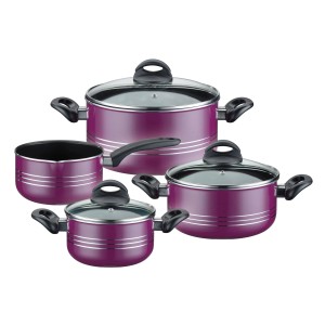 GSW Kochtopf Set Milano Color, 4-teilig, lila Aluminiumtöpfe mit Glasdeckeln und schwarzen Griffen, induktionsgeeignet.