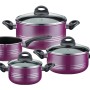 GSW Kochtopf Set Milano Color, 4-teilig, lila Aluminiumtöpfe mit Glasdeckeln und schwarzen Griffen, induktionsgeeignet.