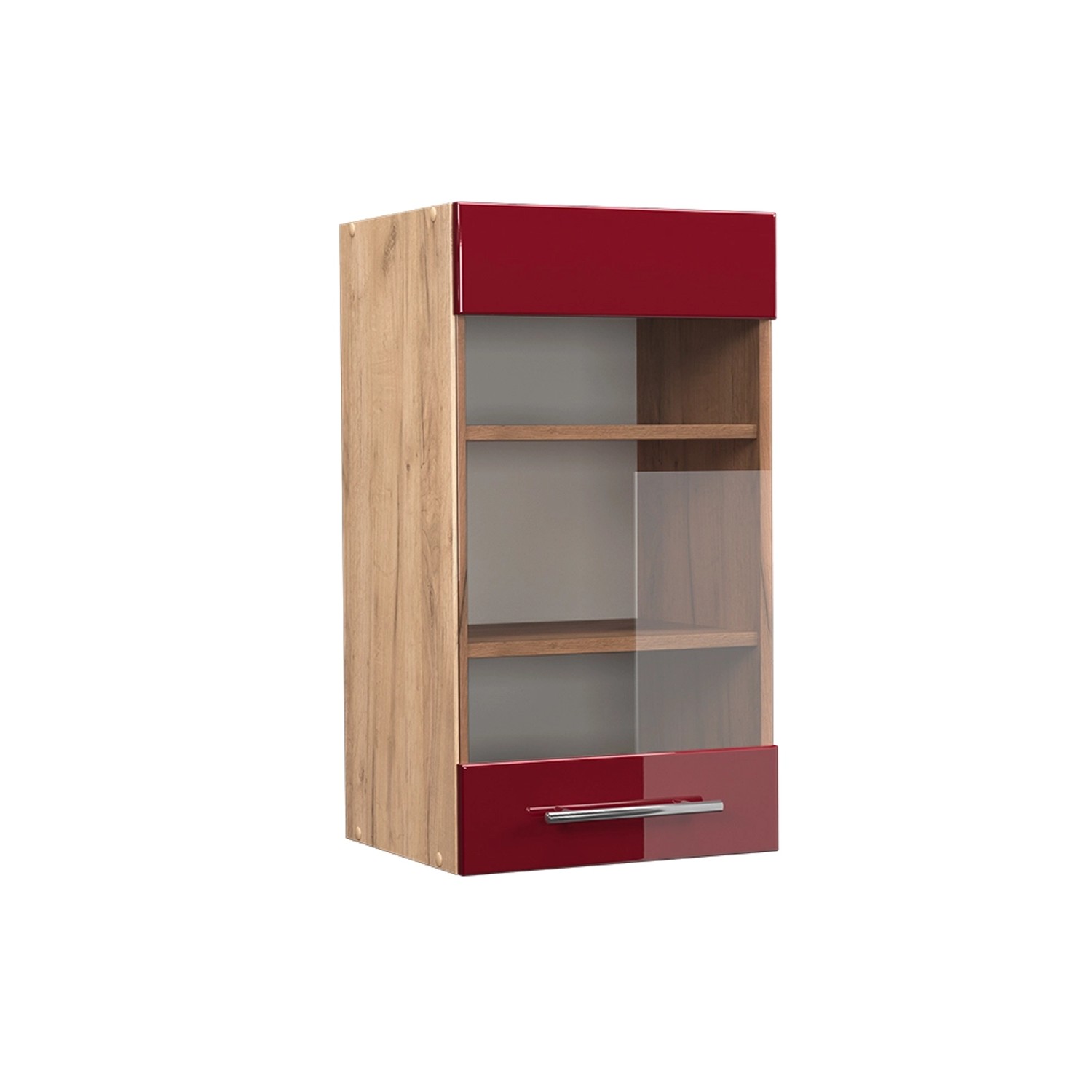 Thumbnail - Vicco Küchenglasschrank Fame-Line Bordeaux Hochglanz/Goldkraft Eiche 40 cm
