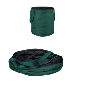 Grüner, selbstaufstellender Relaxdays Laubsack aus Polyester, aufgestellt und gefaltet, für Gartenabfälle.