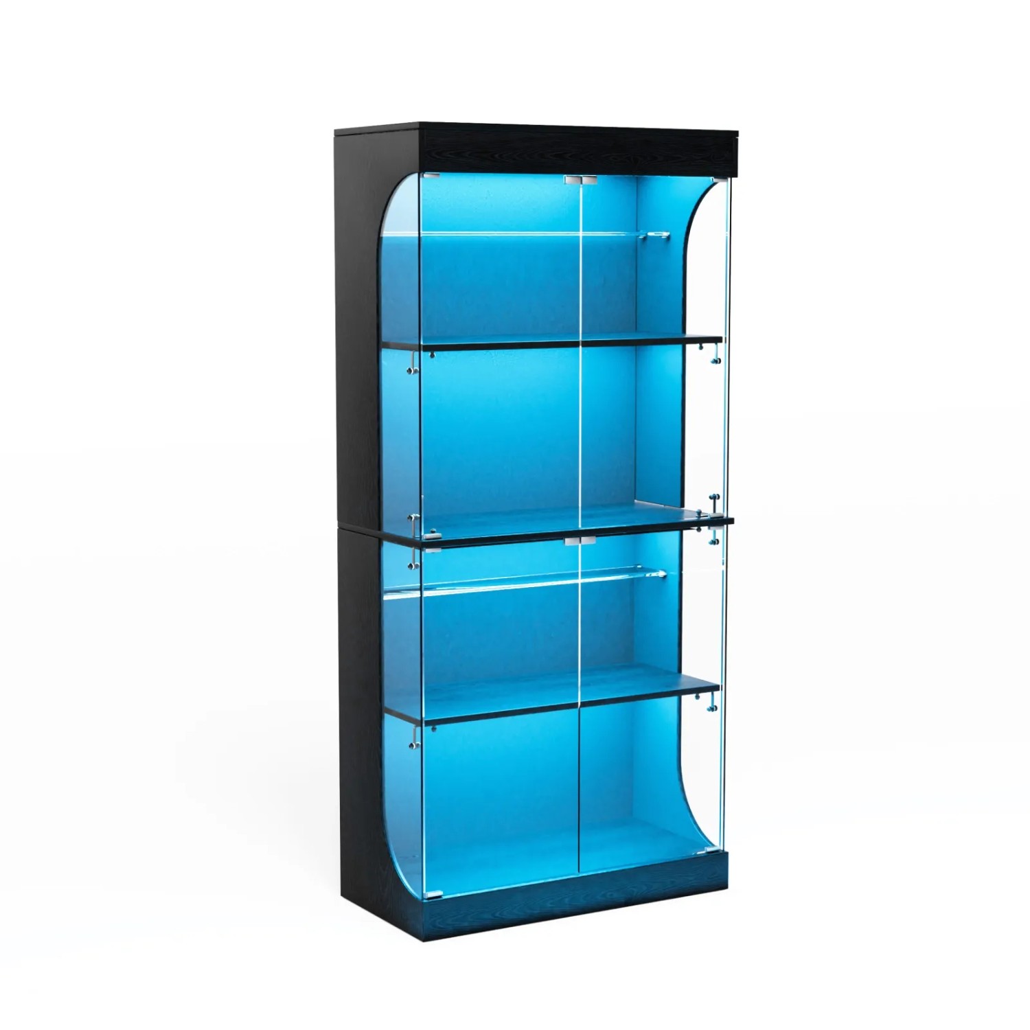 PXloue Glasvitrine Schwarz 80x35x165cm mit LED und Ladestation-für Wohnzimmer Schlafzimmer Büro