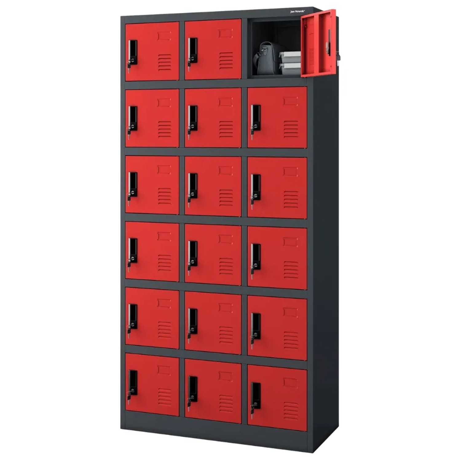 JAN NOWAK Schließfachschrank Spind KAROL 18 Fächer 185 x 90 x 40 cm Anthrazit-Rot