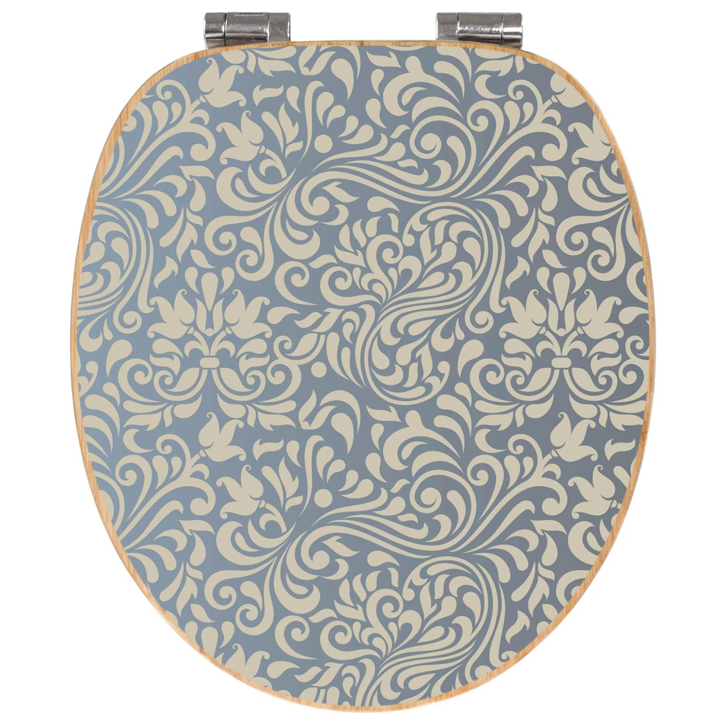 Banjado WC-Sitz aus Bambus mit blauem Ornament. Toilettendeckel mit Absenkautomatik.