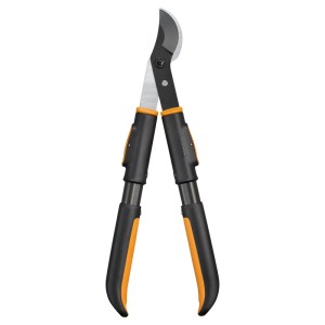 Fiskars OneClick Heckenscheren- & Astscheren-Set mit orange-schwarzen Griffen.