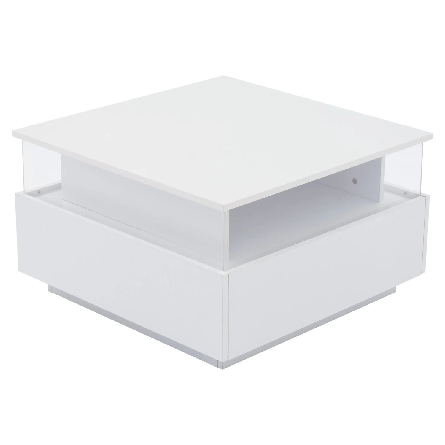 Okwish Couchtisch Mit Led 2 Schubladen Präsentationsbereich 70x70x41cm Weiß