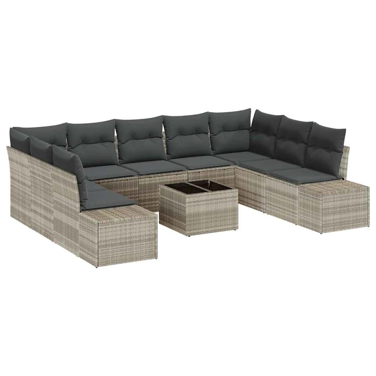 vidaXL Garten-Sofa-Set mit Kissen 10-Tlg Hellgrau Poly Rattan 3347232 günstig online kaufen