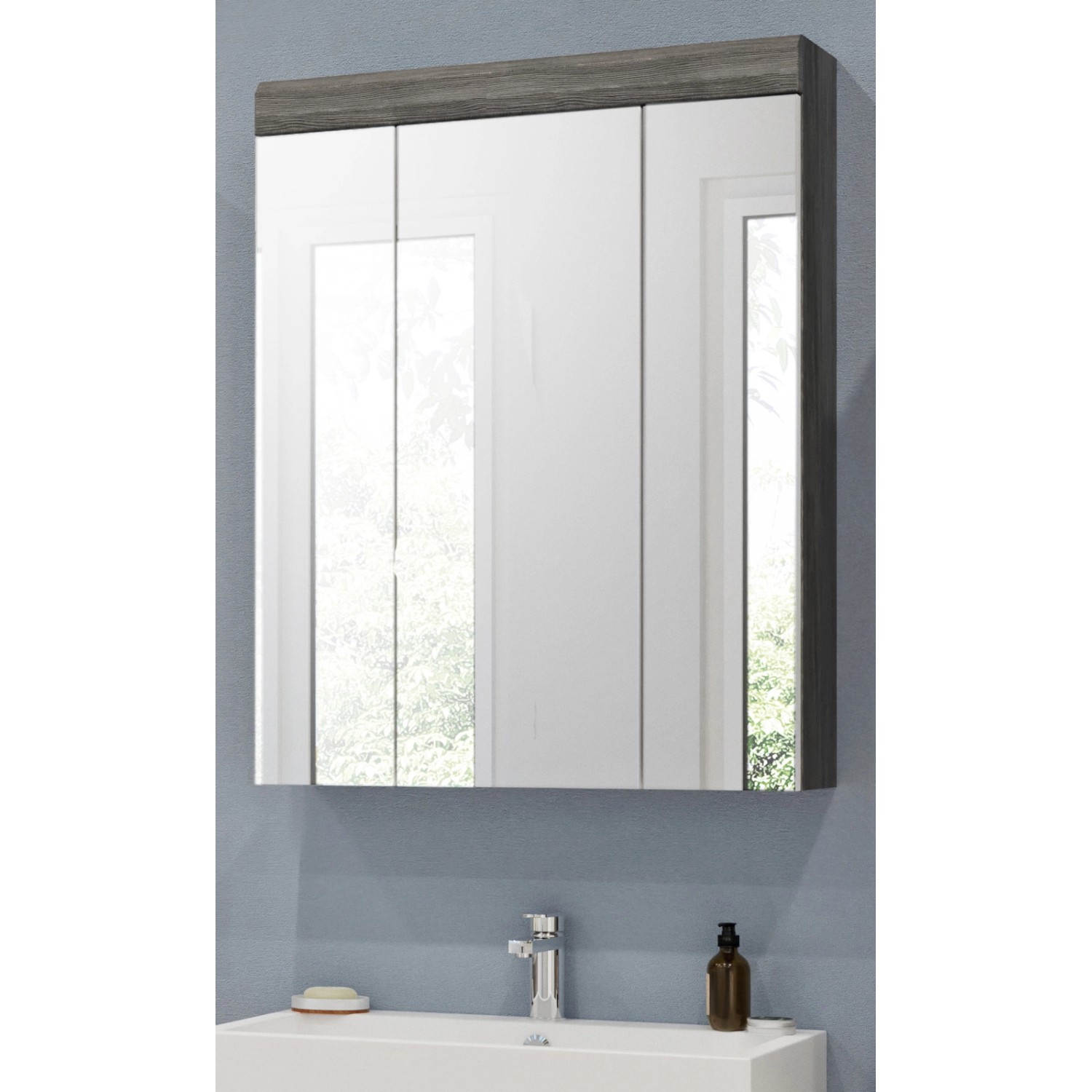 Inn.Furn Spiegelschrank Grau 60 x 79 cm 3-türig Shawn günstig online kaufen