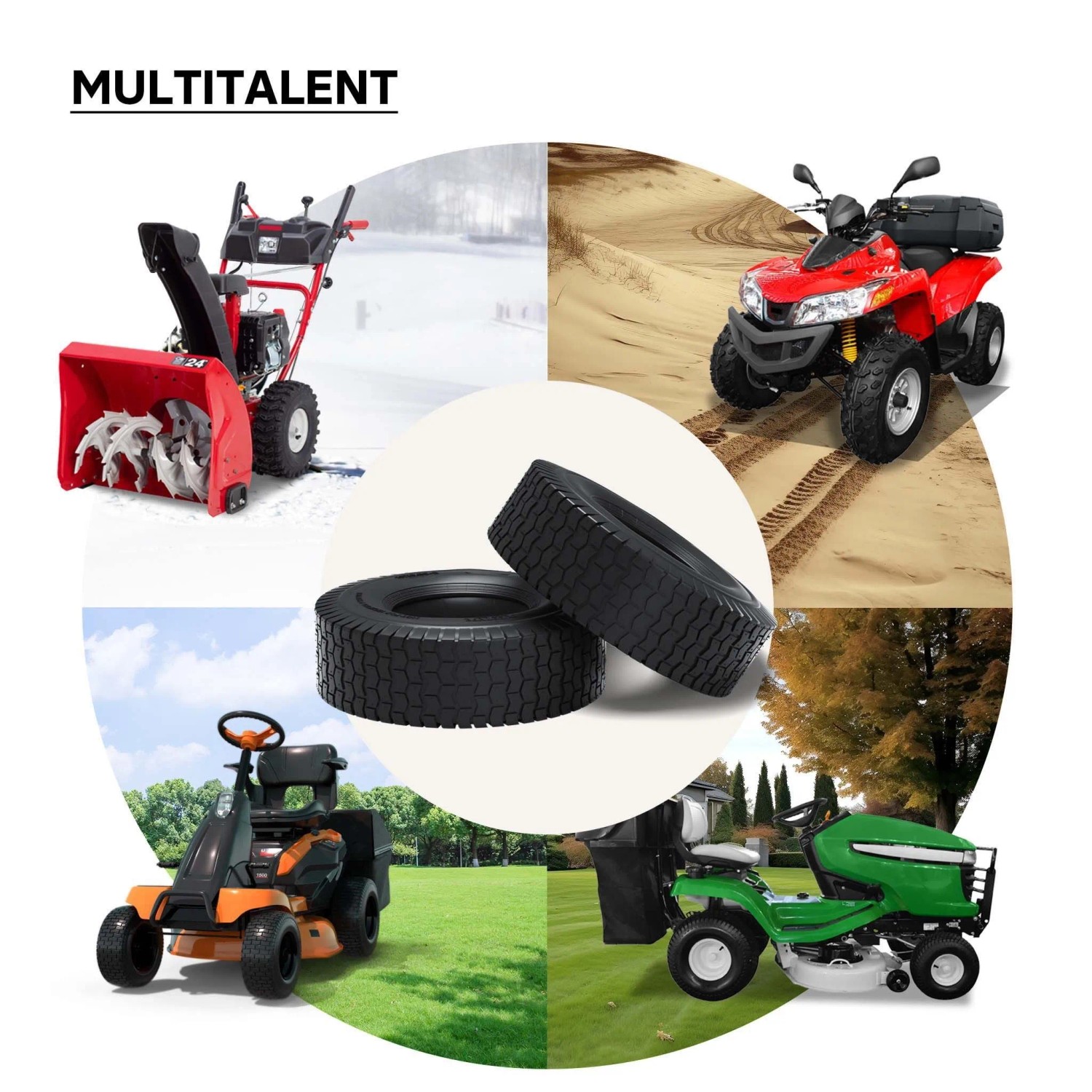 Zwei schwarze Reifen 16x6.50-8 mit Profil für Rasentraktor & Mäher. Vielseitig für Gartenarbeit & mehr.