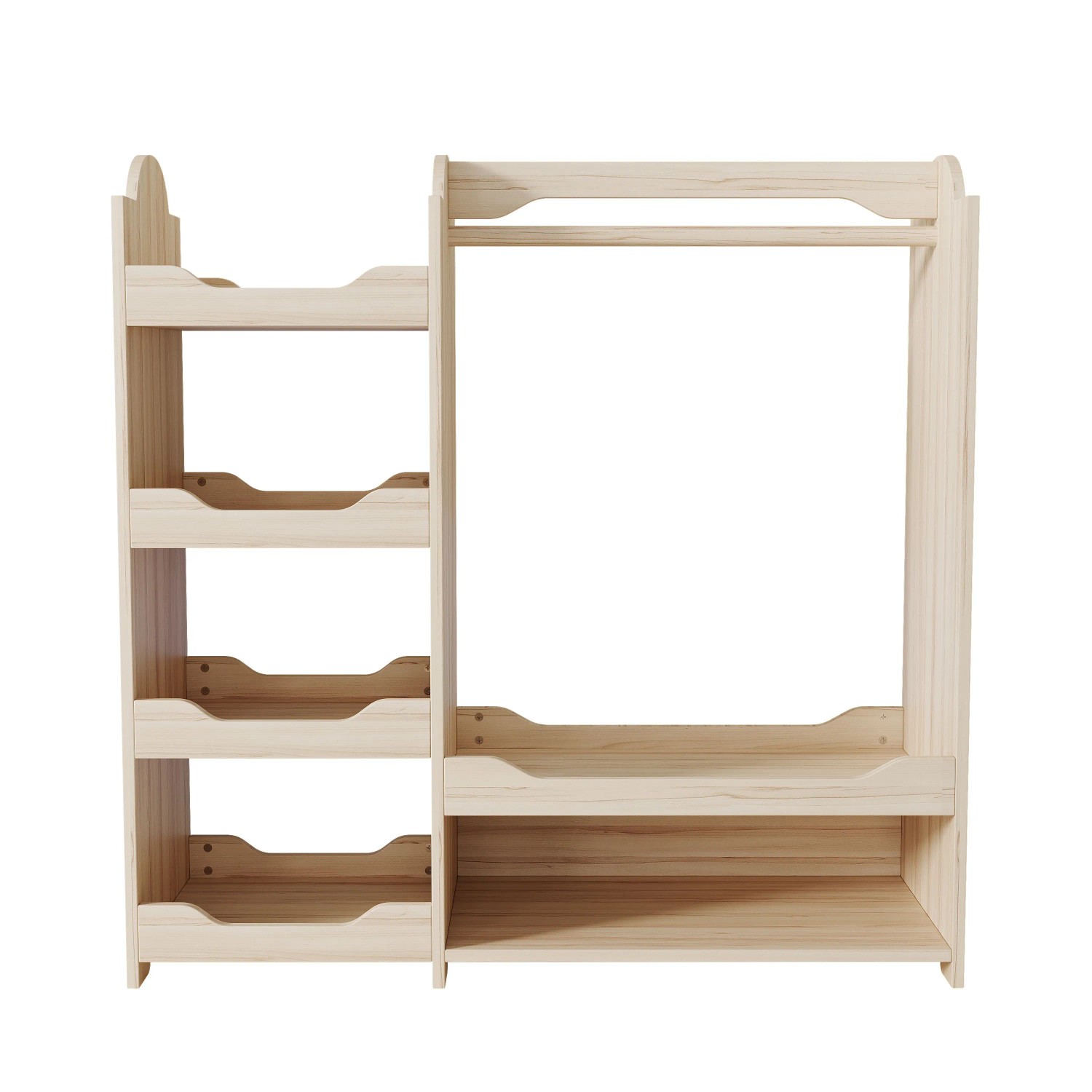 okwish Kindergarderobe mit Kleiderstange und 4 Regalen Kinderzimmer 110x39x110cm Natur