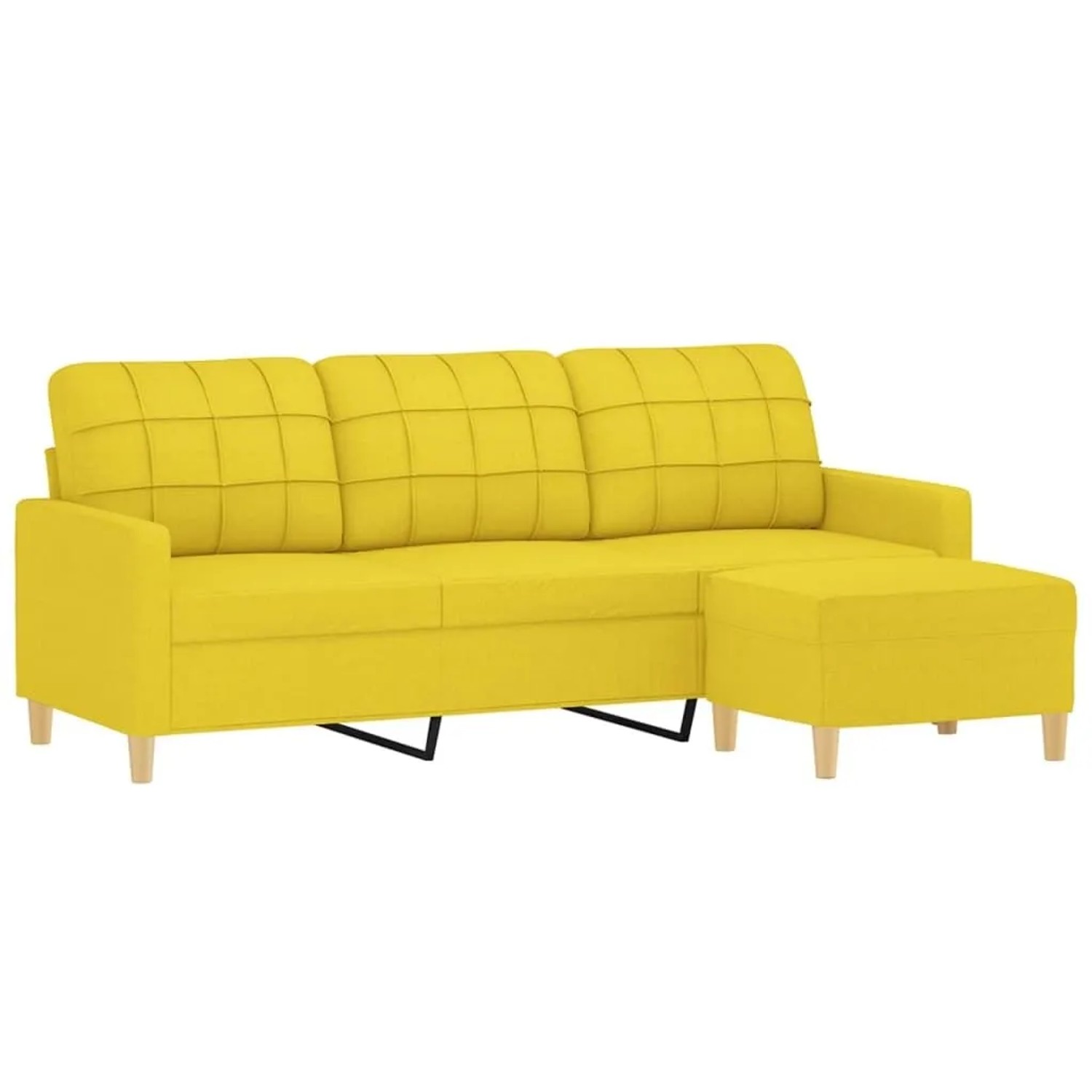 vidaXL 3-Sitzer-Sofa mit Hocker Hellgelb 180 cm Stoff 3201006