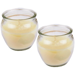 Zwei Duftkerzen im Glas (Vanille-Cocos) von HS Candle, ideal für entspannte Atmosphäre.