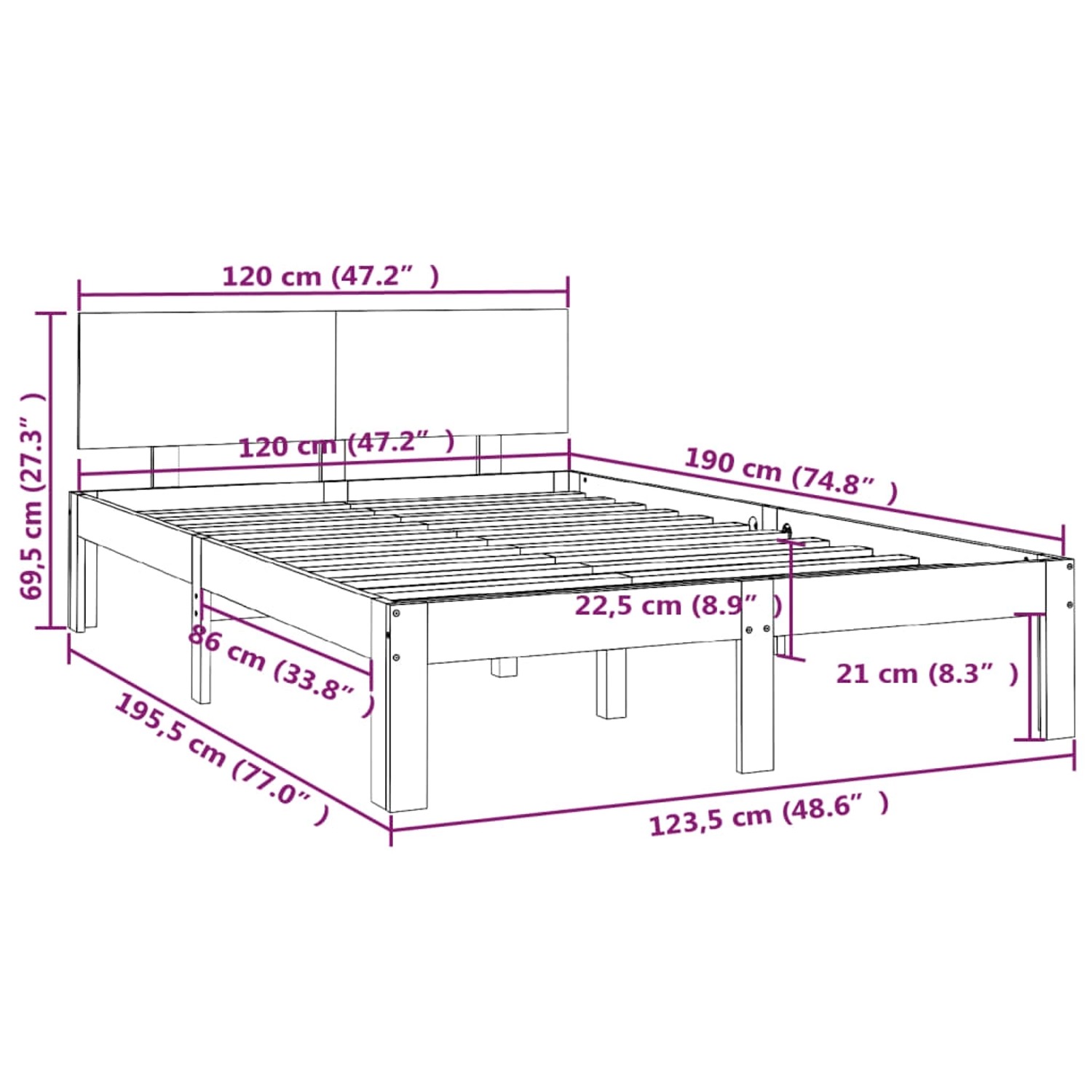 vidaXL Massivholzbett, honigbraun, 120x190 cm, mit Lattenrost und Kopfteil. Bett für Schlafzimmer.