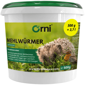 Orni Mehlwürmer getrocknetes Wildvogelfutter im Eimer. Proteinreiche Insekten für Vögel, Igel, Eichhörnchen.