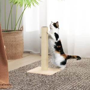 Cremefarbene vidaXL Kratzsäule (22x22x45 cm) mit Katze beim Kratzen.