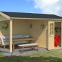 Lasita Holz-Gartenhaus Wibo mit Anbaudach, naturbelassen. Gartenhaus mit Sitzbereich und Geräteraum.