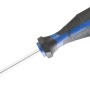 LUX Schraubendreher Comfort PZ2, 100 mm, mit blau-schwarzem Griff und Aufhängeloch.
