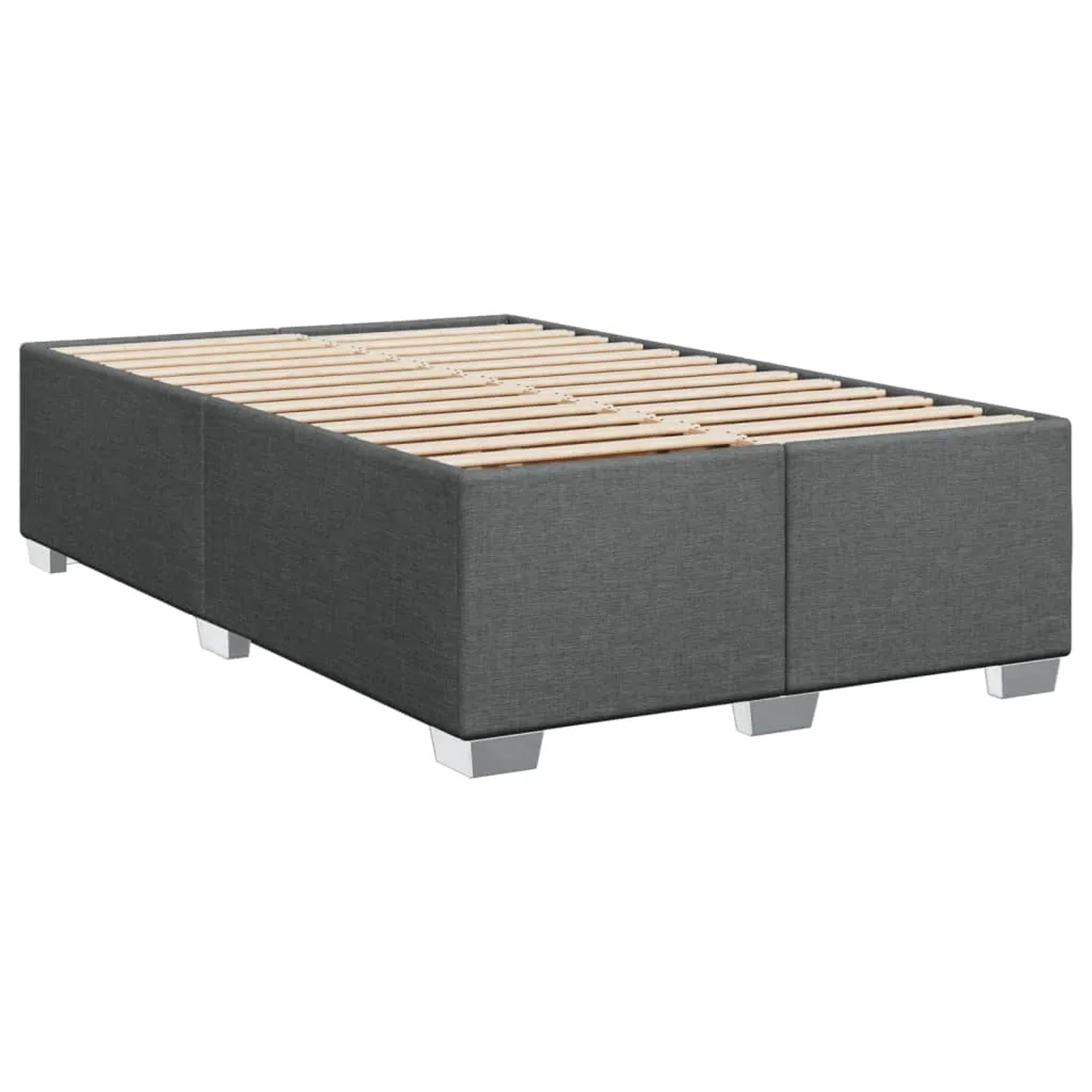 Dunkelgraues vidaXL Boxspringbett 80x200 cm mit Holzlattenrost und silbernen Füßen.