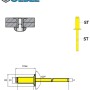Technische Zeichnung einer Goebel Stahl Blindniete 3,2 x 8,0 mm mit Senkkopf nach ISO15980.