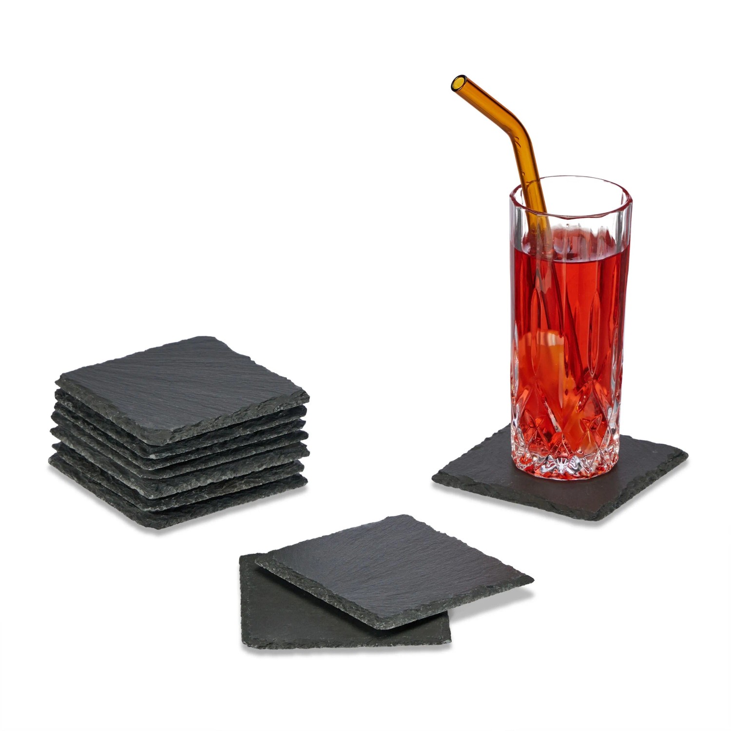 Relaxdays 10er Set Glasuntersetzer Schiefer Anthrazit 10 cm x 10 cm