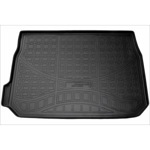 Schwarze Gummi Kofferraumwanne für Peugeot 2008 (2013-2019) mit hohem Rand und Antirutsch-Muster.