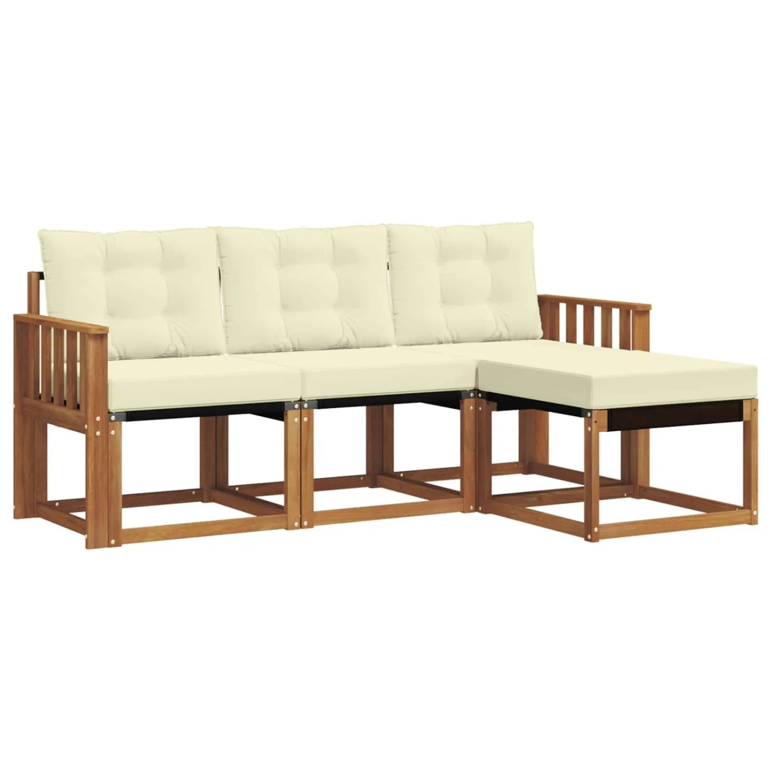 vidaXL Outdoor-Sofagarnitur mit Kissen 4-Tlg Natur und Creme 3368541