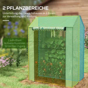 Grünes Furnicato Gewächshaus 100x80x150cm mit aufrollbarer Tür für wettergeschützten Pflanzenanbau.
