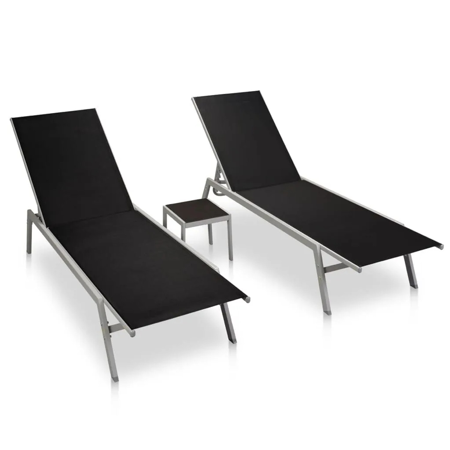 Furnicato Sonnenliegen 2 Stk Mit Tisch Stahl Und Textilene Schwarz