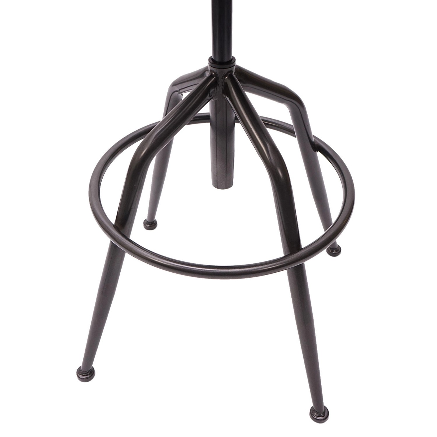 Detailaufnahme: Stahlgestell mit Fußablage des braunen MCW Barhocker H10f im Vintage-Look.