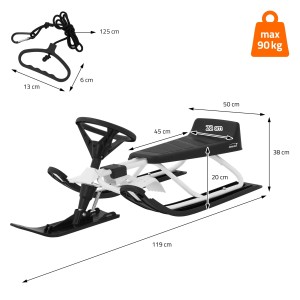 Weißer Lenkschlitten von ECD Germany für Kinder, max. 90 kg, mit Stahlrahmen und Bremse.