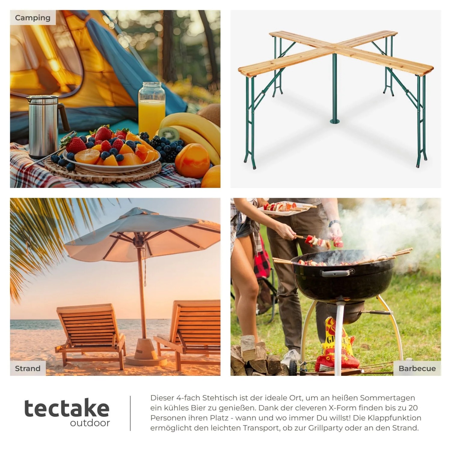 Tectake Stehtisch Quattro Klappbar und Standfest Holzlackierung Mit Klarlack  241 x 241 x 103 cm Braun_7
