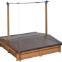 Gaspo Sandkasten Mickey mit Dachlift, 140x140 cm, aus Kiefernholz mit farbigen Ecken.
