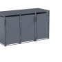 Anthrazitfarbene Mülltonnenbox aus Metall für 3 Mülltonnen. Stilvolle Aufbewahrung im Außenbereich mit Gasdruckfedern.