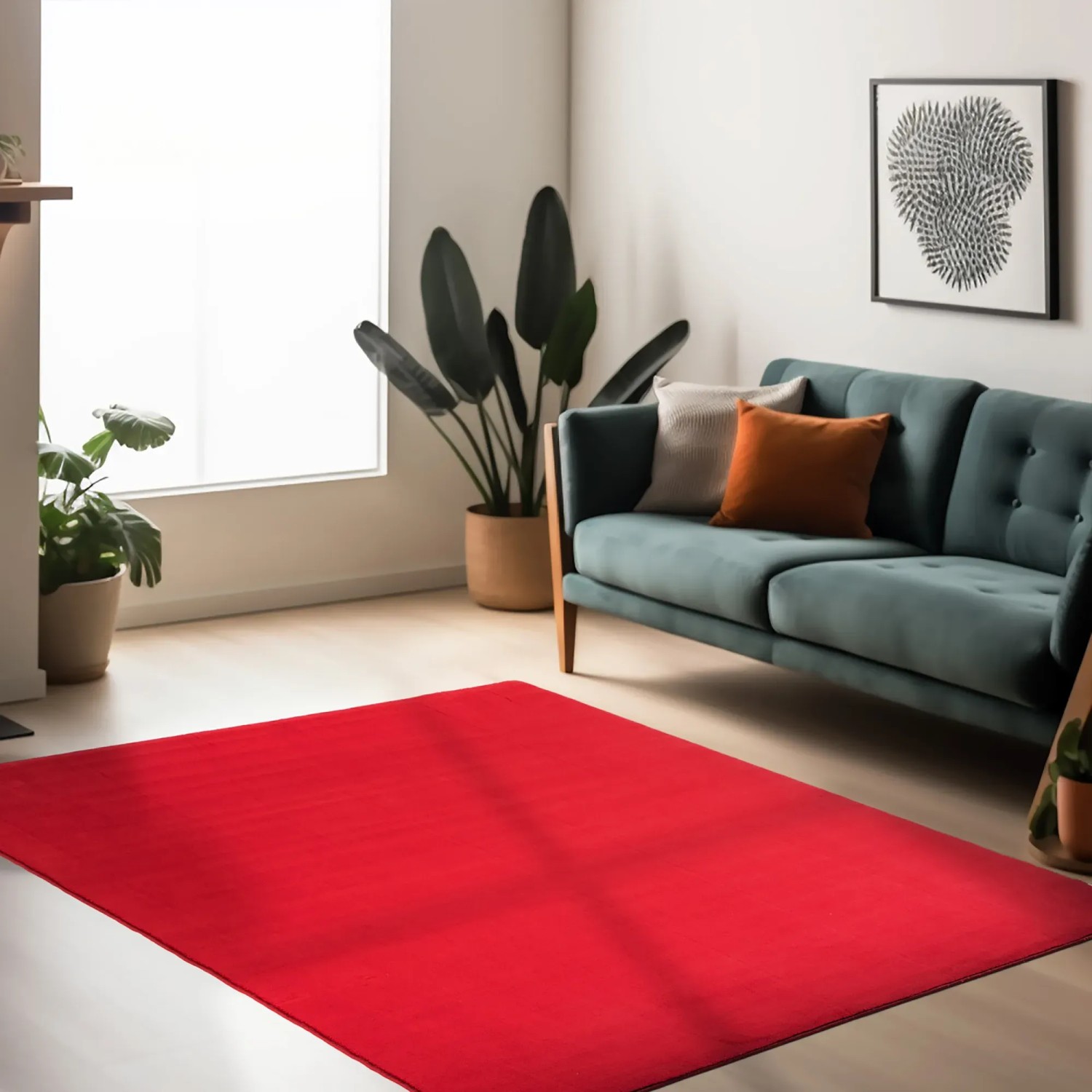Roter Ayyildiz Kurzflorteppich Sky 5400 (80x250 cm) in Wohnraum-Szene.