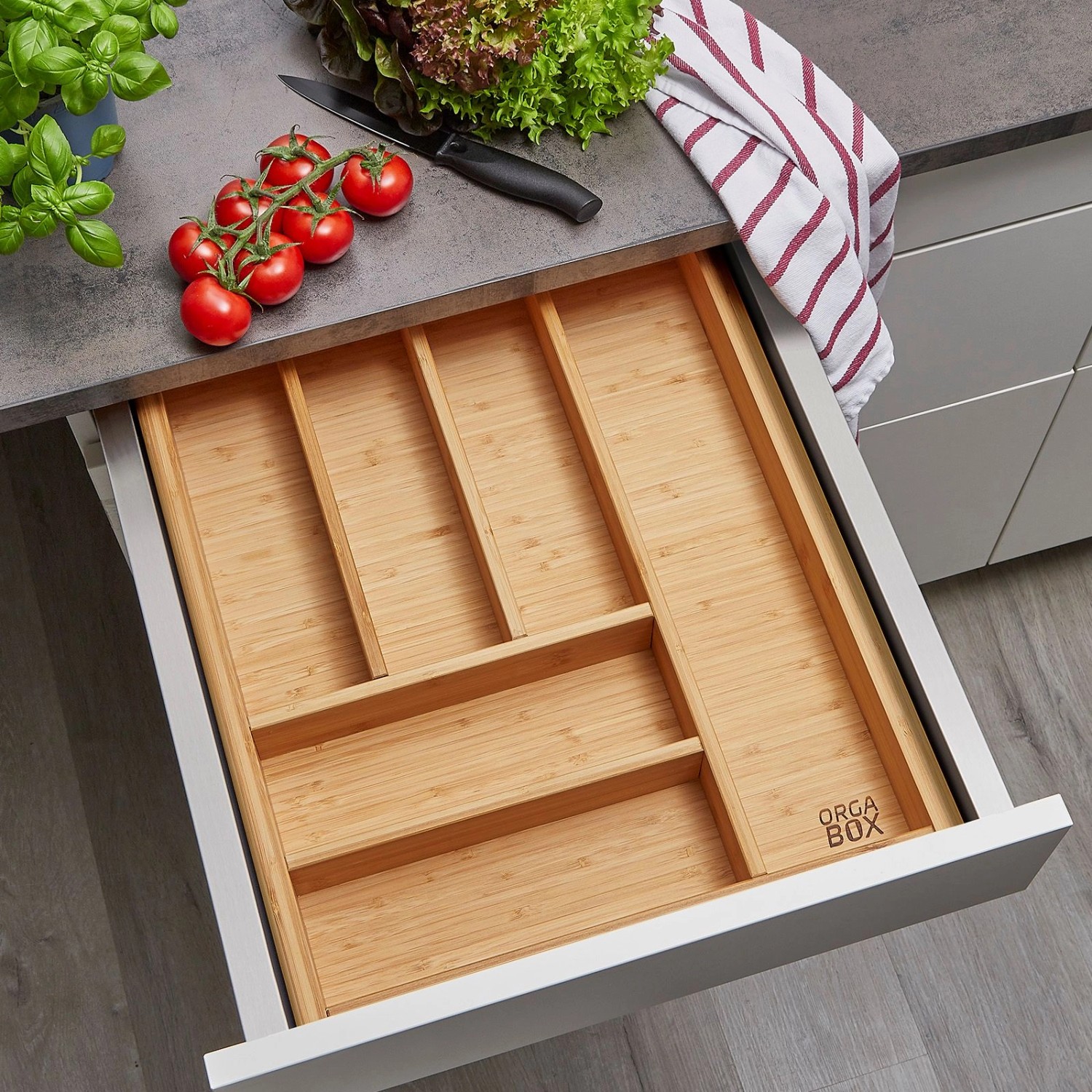 SOTECH ORGA-BOX 3 Bambus Besteckeinsatz Für 50er Schublade 473x397x56 mm mit 6 Fächer Für Nobilia Küchen Ab August 2012_3