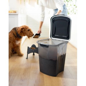 Rotho Tierfutterbehälter Archie 38L, transparent/grau, mit Schaufel und Rollen. Ideal für Katzen-Trockenfutter.