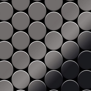 Hochglanz Mosaikfliese aus Titan in Dunkelgrau. Runde Form, modernes Design für Bad & Küche.