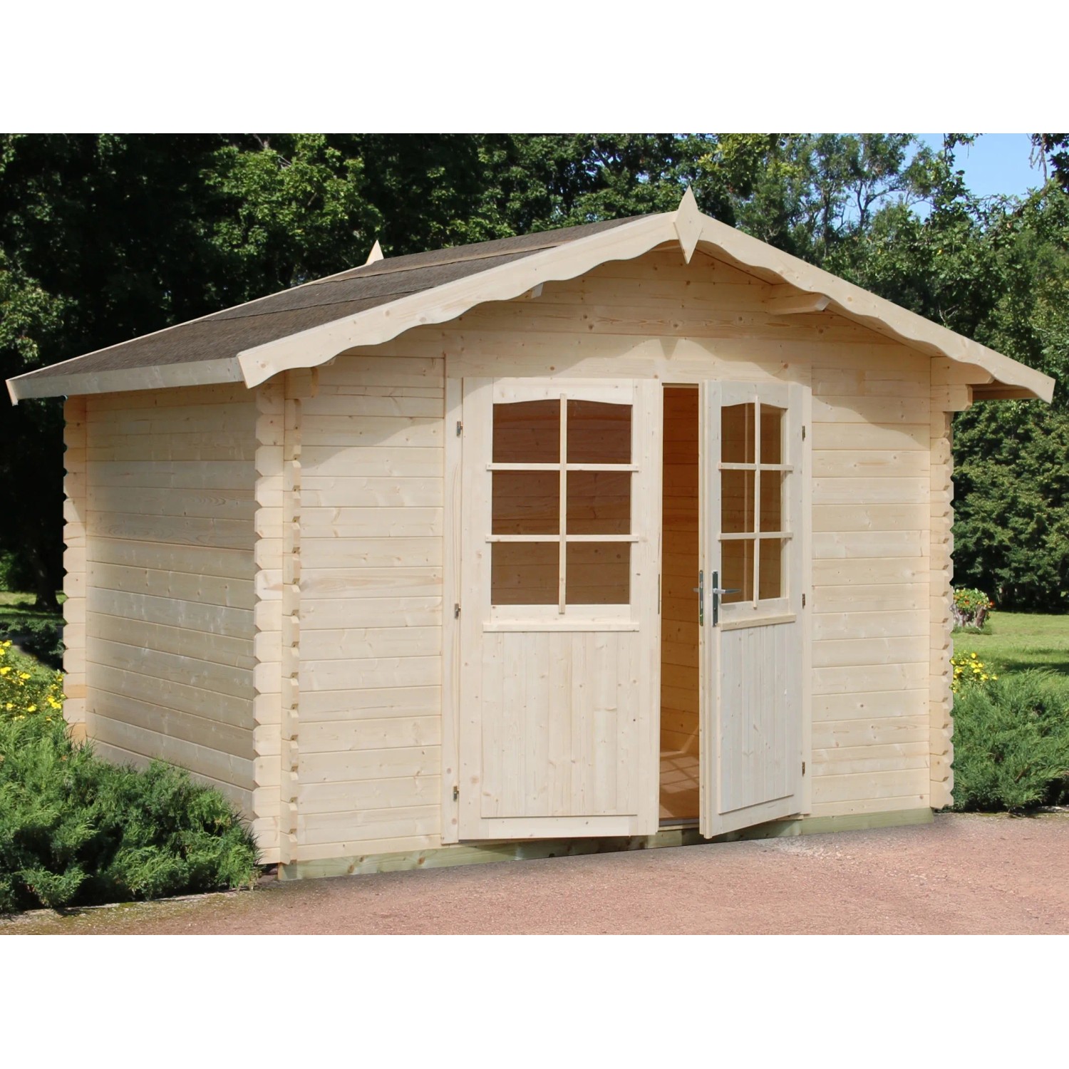 Palmako Vivian Holz-Gartenhaus/Gerätehaus Natur Satteldach Unbehandelt 300 cm x 240 cm