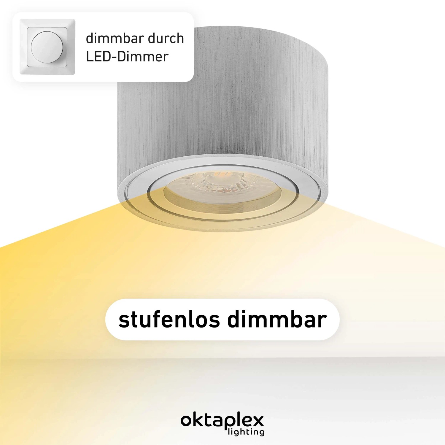 Oktaplex 9er Set LED Spots Lile S, dimmbar, warmweiß, Alu gebürstet. Lampen & Leuchten für Innenräume.