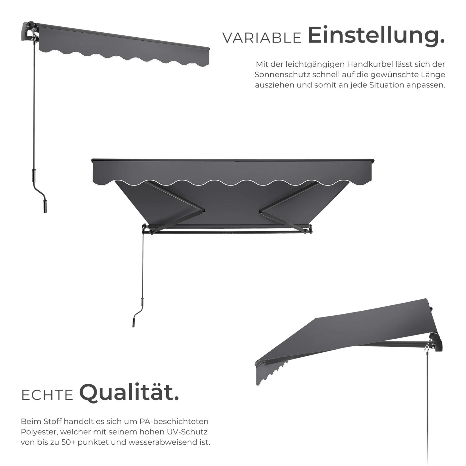 Tectake Gelenkarmmarkise, dunkelgrau, verschiedene Größen. Markise mit Handkurbel und Gelenkarmen.