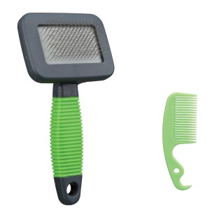 Trixie Kleintierbürste, 7x13cm, grün, mit Kamm. Ideal für die Fellpflege von Kaninchen und Meerschweinchen.