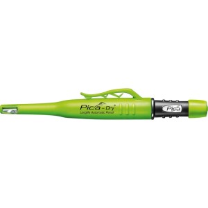 Leuchtend grüner Pica Dry Tieflochmarker mit schwarzem Griff und Spitzer. Präzises Handwerkzeug für Markierungen.