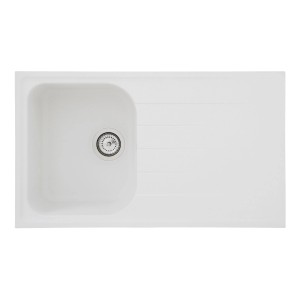 Weiße Respekta Massivgranit Einbauspüle Orlando, 86x50 cm, mit Abtropffläche.