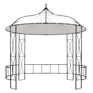 Weißer, runder vidaXL Pavillon (300x290 cm) mit dekorativen Details für Garten & Terrasse.