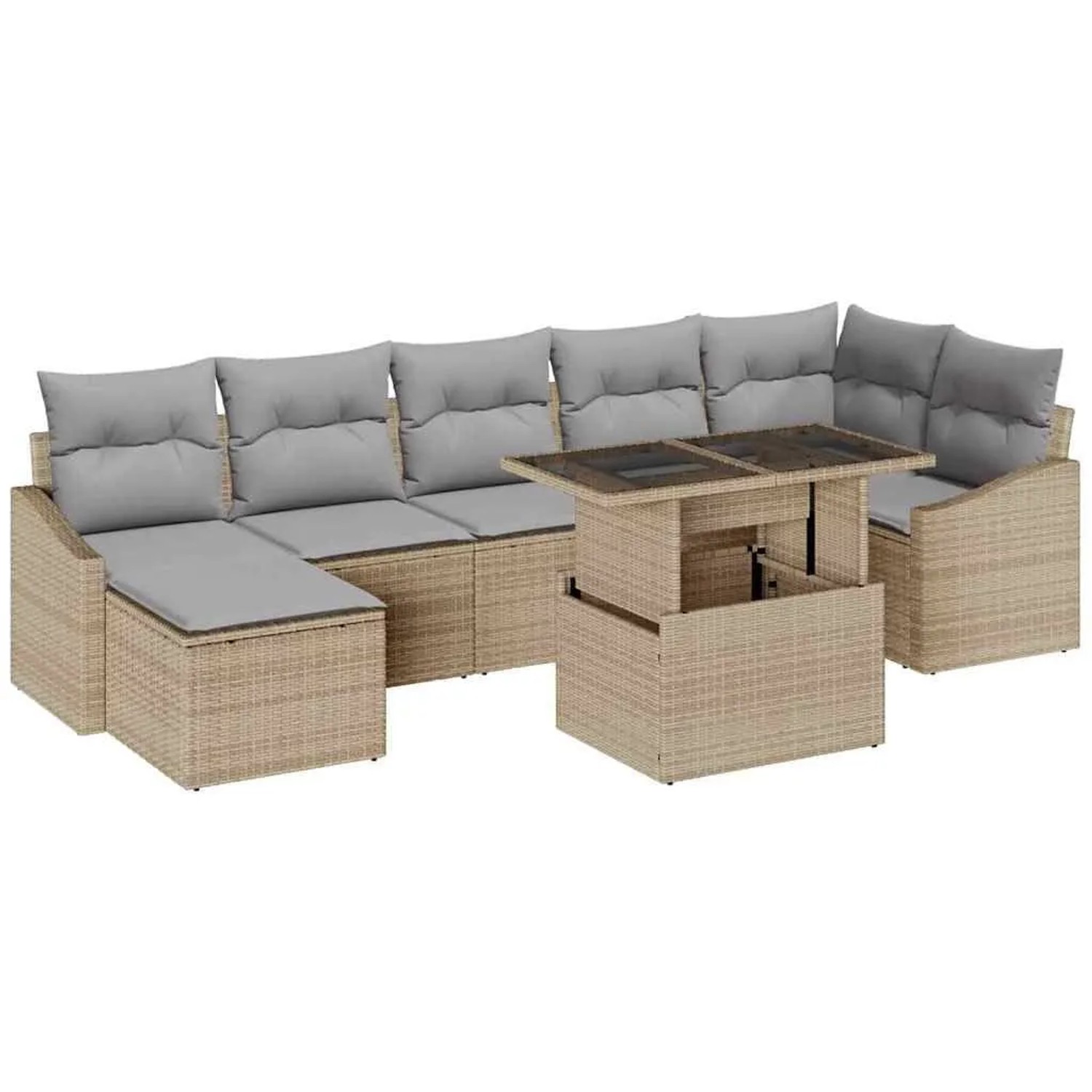 vidaXL Gartensofa-set mit Kissen 8-Tlg Beige und Hellgrau Poly-Rattan 33490 günstig online kaufen